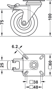 D75mm Castor Swivel with Brake Plastic Galvanised - - view 2
