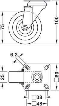 D75mm Castor Swivel without Brake Plastic Galvanised - view 2