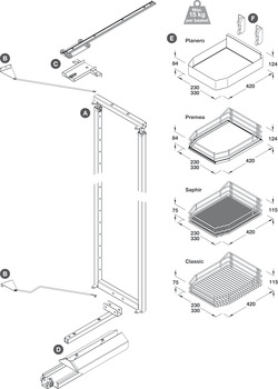 please look Centre mounting height adjustable For cabinet width 300 mm basket width 230 mm installed height 1900-2140 mm 5 baskets included - view 2