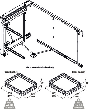 Corner Unit Swing Out Complete Set For cabinet width: 800 mm White/Chrome baskets Right hand - view 3