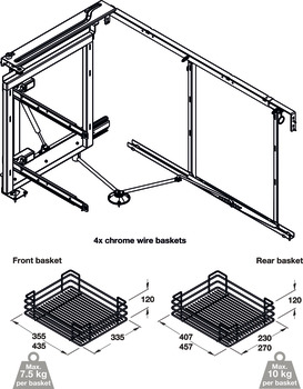 Corner Unit Swing Out Complete Set For cabinet width: 800 mm Chrome wire baskets Right hand - view 2