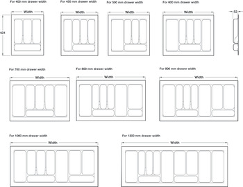 Plastic Cutlery Insert Depth 431mm Slate Grey to Suit Matrix Box A Drawer Systems For cabinets with 18/19 mm board thickness Width 424 mm for cabinet width 500 mm - view 2