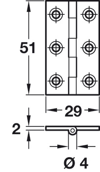 Broad Style Hinge 51x29mm Brass Self - view 2