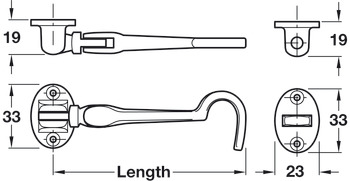 Cabin Hook and Eye Standard Pattern Brass Length 205 mm satin chrome - view 2