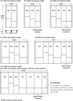 Cutlery Tray Set for Blum Tandembox Ninka Cuisio  For cabinets with 15/16 or 18/19 mm board thickness (variable soft edges) For drawer depth 450 mm for cabinet width 300 mm graphite - view 5