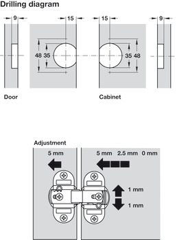 Concealed Mortice Hinge 180° for Folding Doors With automatic closing spring Screw fixing cup - view 4