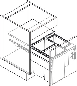 Pull Out Waste Bin 600 mm Vauth-Sagel VS ENVI Space XX Pro S / Pro With synchronised over extension runners For cabinet width 600 mm depth 476 mm 2x 44 litres - silver - view 4