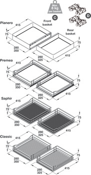 Pull Out Corner Unit Complete Set Classic Silver Linear Wire Baskets Vauth-Sagel VS COR Flex For cabinet width: 900 mm For door width: 450 mm - view 2