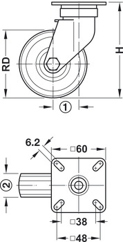 D50mm Castor Swivel without Brake Plastic Galvanised - view 3