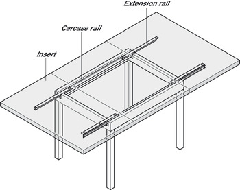 Extending Table Runners for Tables with Frames Load Capacity 60 kg Installed length 650 mm opening for insert 453 mm - view 4
