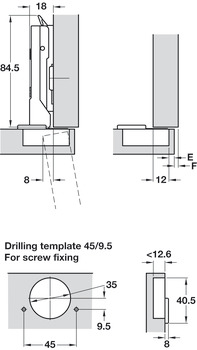 Concealed Cup Hinge 100° Refrigerator Door Click On Arm Tiomos With self-closing mechanism (spring) Without soft close screw fixing cup 45/9.5 - view 3
