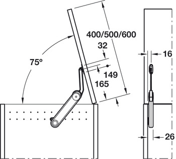 Blanket Box Lid Stay for Wooden Lids Maxi Up 3675 Approx. 75° opening angle Model H black - view 4