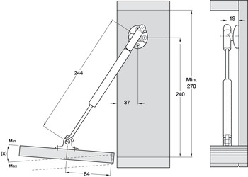Automatic Open Drop Down Flap Stay 244mm - view 2