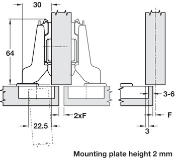 Concealed Cup Hinge 95° Nexis Sprung Half Overlay/Twin Mounting Grass Soft close compatible Screw fixing cup slide on arm 48/9 - view 3
