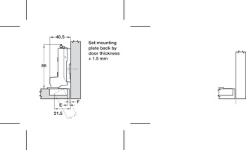Concealed Cup Hinge 120° Standard Inset Mounting Click On Arm Tiomos Screw fixing 45/9.5 with soft close - view 3