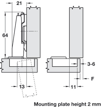 Concealed Cup Hinge 100° Nexis Sprung Full Overlay Mounting Grass Soft close compatible Screw fixing cup click on arm 48/9 - view 4