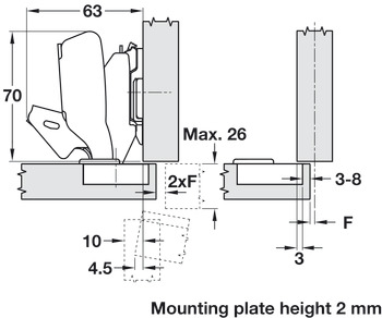 Concealed Cup Hinge 170° Nexis Sprung Half Overlay/Twin Mounting Grass Soft close compatible Screw fixing cup click on arm 48/9 - view 4