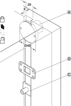 Central Lock Case with Bar Symo 3000 For combination with Symo cylinder removable core Length 600 mm nickel plated - view 3