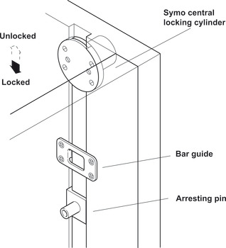 Central Lock Case with Bar Symo 3000 For combination with Symo cylinder removable core Length 600 mm nickel plated - view 4