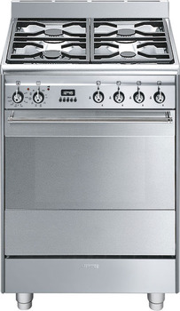 Cooker Gas with Multifunction Pyrolitic Oven 600 mm Smeg Concert SUK61PX8 - Stainless steel