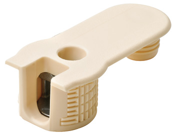 Connector Housing Plastic Rafix-20 With and without dowel with and without ridge with tightening element For wood thickness 19 mm dim. A 9.5 mm drilling depth X 14.2 +0.2  mm beige