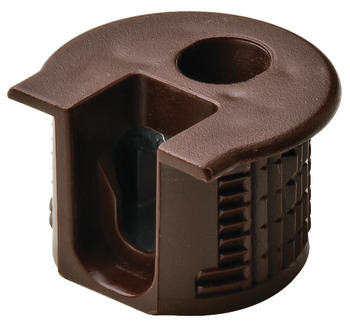 Connector Housing Plastic Rafix-20 With and without dowel with and without ridge with tightening element For wood thickness 19 mm dim. A: 9.5 mm drilling depth X 14.2 +0.2  brown