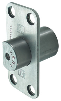 Emergency Release Door Stop for use with Double Action Pivot Sets with R8 Corners Allows double action door to operate as a single swing Stainless steel
