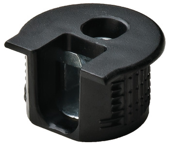 Connector Housing Plastic Rafix-20 With and without dowel with and without ridge with tightening element For wood thickness from 16 mm dim. A: 8.0 mm drilling depth X 12.7 +0.2  black