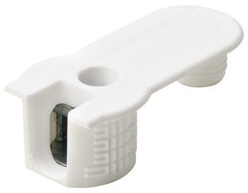 Connector Housing Plastic Rafix-20 With and without dowel with and without ridge with tightening element For wood thickness 19 mm dim. A 9.5 mm drilling depth X 14.2 +0.2  mm white
