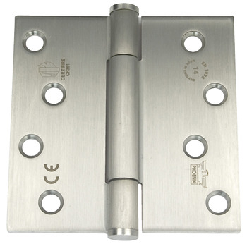 Butt Hinge Concealed Bearing 3 Knuckle Fixed Pin 102 x 102 mm Stainless Steel Staggered hole pattern Square corners satin