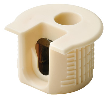 Connector Housing Plastic Rafix-20 With and without dowel with and without ridge with tightening element For wood thickness 19 mm dim. A: 9.5 mm drilling depth X 14.2 +0.2  beige