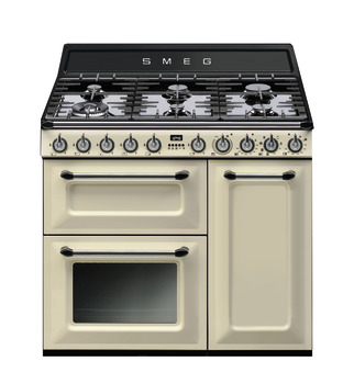 Cooker Dual Fuel Traditional Three Cavity Gas Hob 900mm Smeg Victoria TR93P - Cream