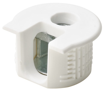 Connector Housing Plastic Rafix-20 With and without dowel with and without ridge with tightening element For wood thickness from 16 mm dim. A: 8.0 mm drilling depth X 12.7 +0.2  white