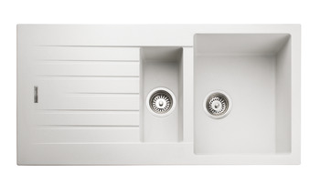Sink 1.5 Bowl and Drainer Rangemaster Andesite AND1052 Crystal white - with reversible drainer