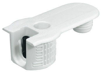 Connector Housing Plastic Rafix-20 With and without dowel with and without ridge with tightening element For wood thickness 19 mm dim. A 9.5 mm drilling depth X 14.2 +0.2  mm white