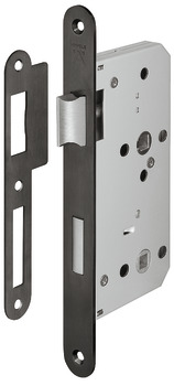 Bathroom Lock Mortice 78 mm Locking Centres Stainless Steel Startec For fire resistant/smoke control doors Backset 55 mm case size 84 mm radius forend graphic black PVD coated