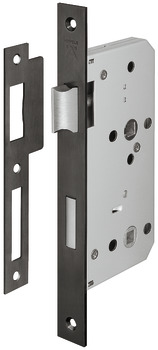 Bathroom Lock Mortice 78 mm Locking Centres Stainless Steel Startec For fire resistant/smoke control doors Backset 55 mm case size 84 mm square forend graphic black PVD coated