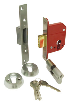 Mortice Deadlock Security Cylinder Steel and Zinc Alloy Conforms to BS 3621: 2007 Basket 56 mm case size 79 mm satin stainless steel