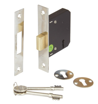 Deadlock Mortice 3 Lever Deadbolt Operated by Key Backset 45 mm case size 65 mm nickel plated