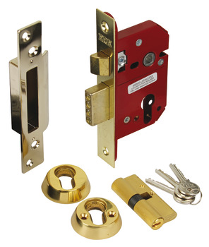 Mortice Sashlock Security Cylinder Steel and Zinc Alloy Conforms to BS 3621: 2007 Basket 56 mm case size 79 mm satin stainless steel