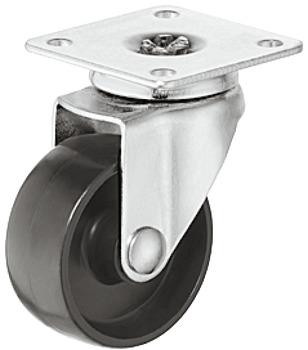 Single Wheel Castor without Brake Ø 15-45 mm Plate Fixing Screw-on plate Wheel Ø 40 mm load capacity 35 kg swivel castor