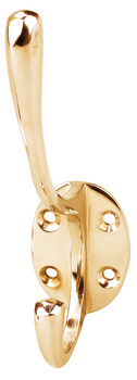 Hat and Coat Hook Brass 69 x 137 mm Hemlock Face fixing Polished brass finish