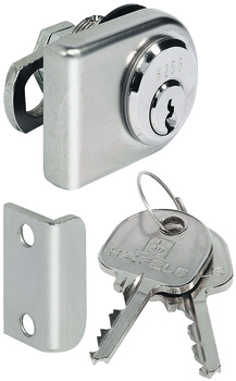 Glass Door Cylinder Lever Lock with Nut Attachment for Glass Panels from 4-10 mm With straight locking cam Closure direction 90° B (C E H) keyed alike: key change H1 matt nickel plated