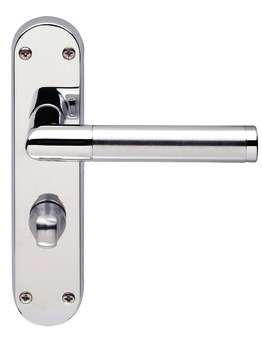 Lever Handles Mitred on Backplates for Bathroom Lock Brass With WC release and inside turn Polished/satin chrome