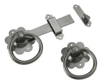 Ring Handle Gate Latch Plain Face Fixing Steel Black