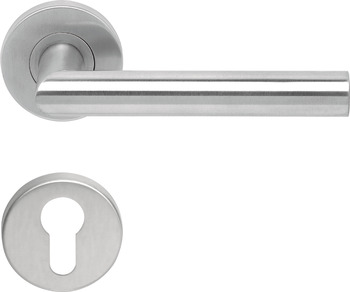 Lever Handles Shaped on Round Roses 304 Stainless Steel Tessa Startec Pair of lever handles and roses Satin