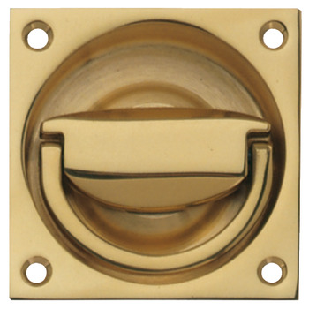 Flush Ring Pull Handle 75x75mm Brass Polished Brass