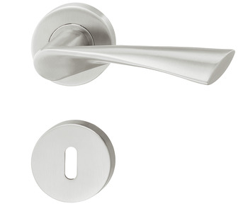 Lever Handle Set 304 Stainless Steel HL09 Häfele Pair of lever handles and roses With standard keyway escutcheon satin