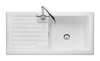 Sink Ceramic 1.0 Bowl and Drainer Rangemaster CRT10101 Surface mounted White - CRT10101WH