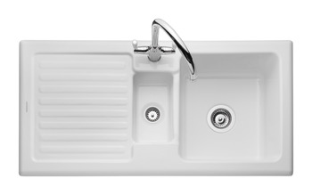 Sink Ceramic 1.5 Bowl and Drainer Rangemaster CRT10202 Surface mounted White - CRT10202WH